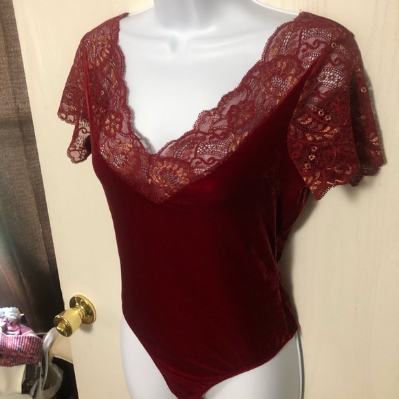 Victoria Secret Red Crushed Velvet Bodysuit - Picture 9 of 14